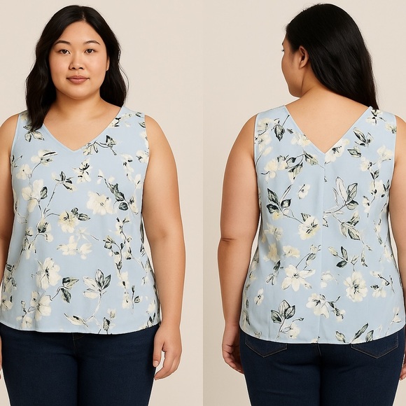 Premise Tops - Premise Studio Blue Floral Sleeveless Blouse XL NWT